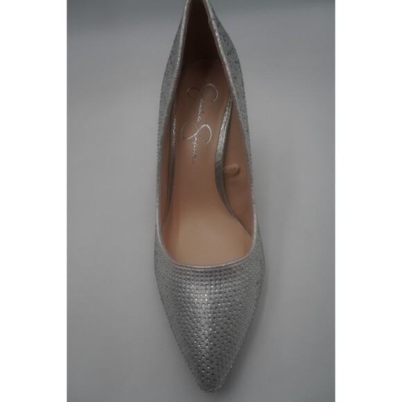 Jessica Simpson Lindiza Silver Sparkly Rhinestone Pointed Toe Stiletto Pumps 8M - Picture 4 of 13